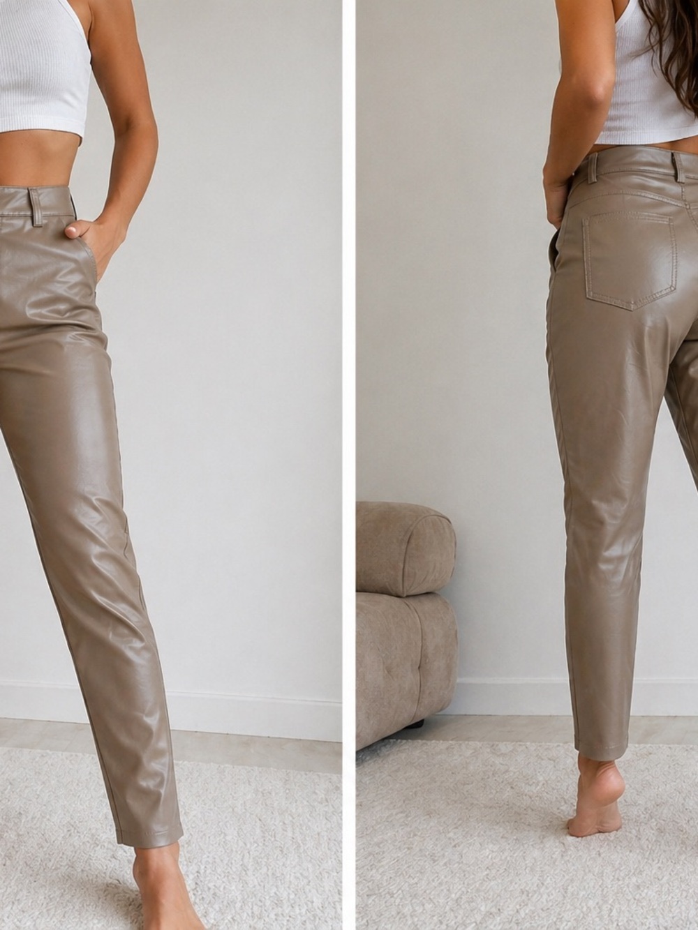 LBLC the label Women’s Slim Faux-Leather Chinos in Tan